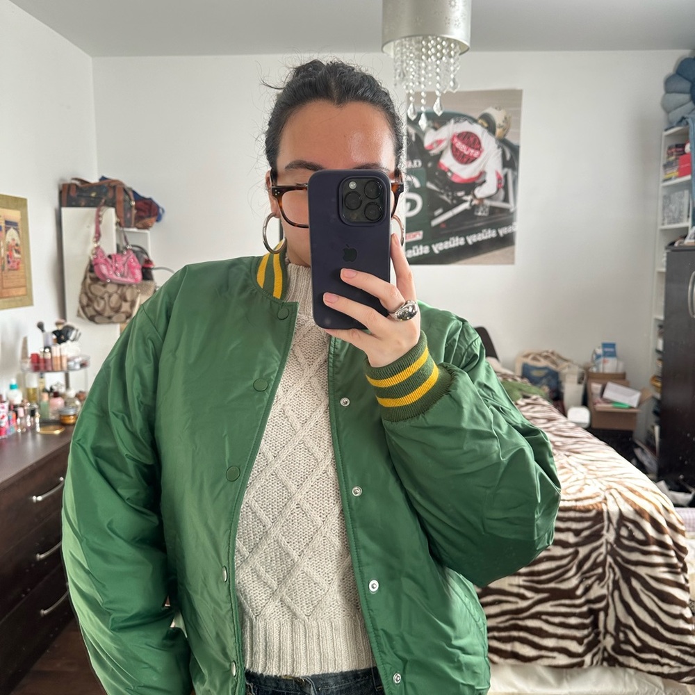 TNA Green Bomber Jacket with Yellow Stripes